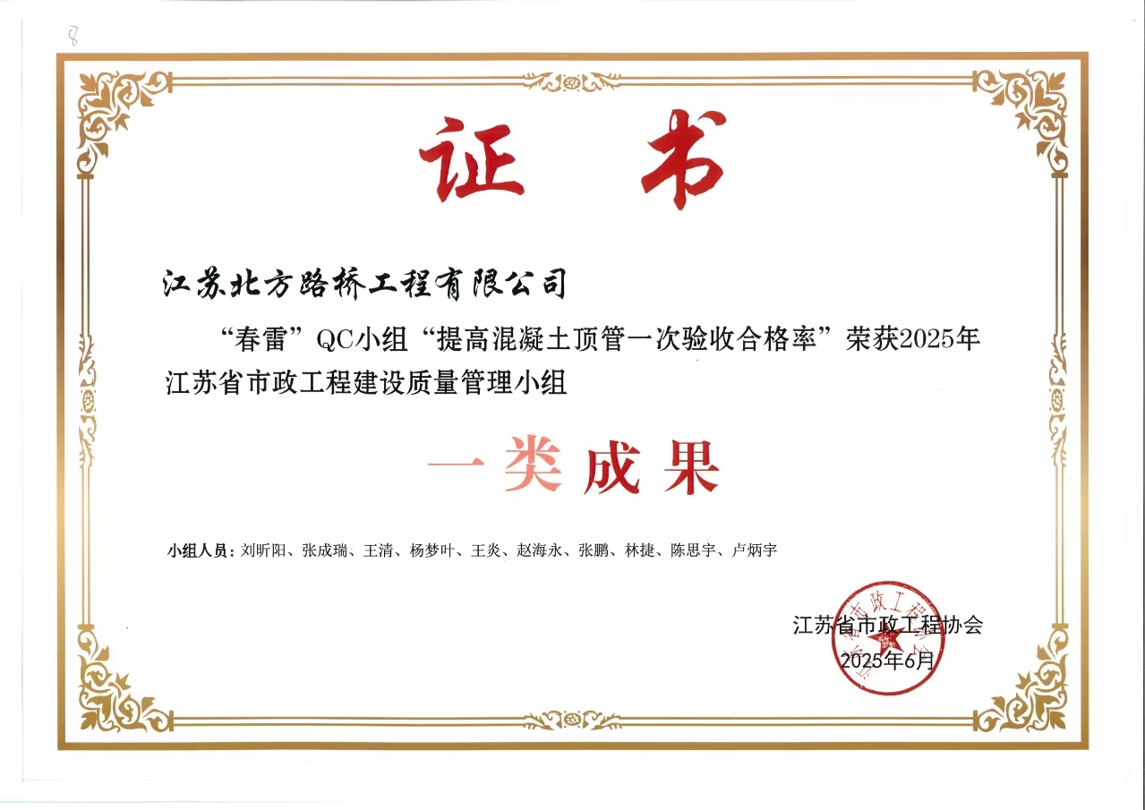 2025年江苏省市政工程协会质量管理小组一类成果